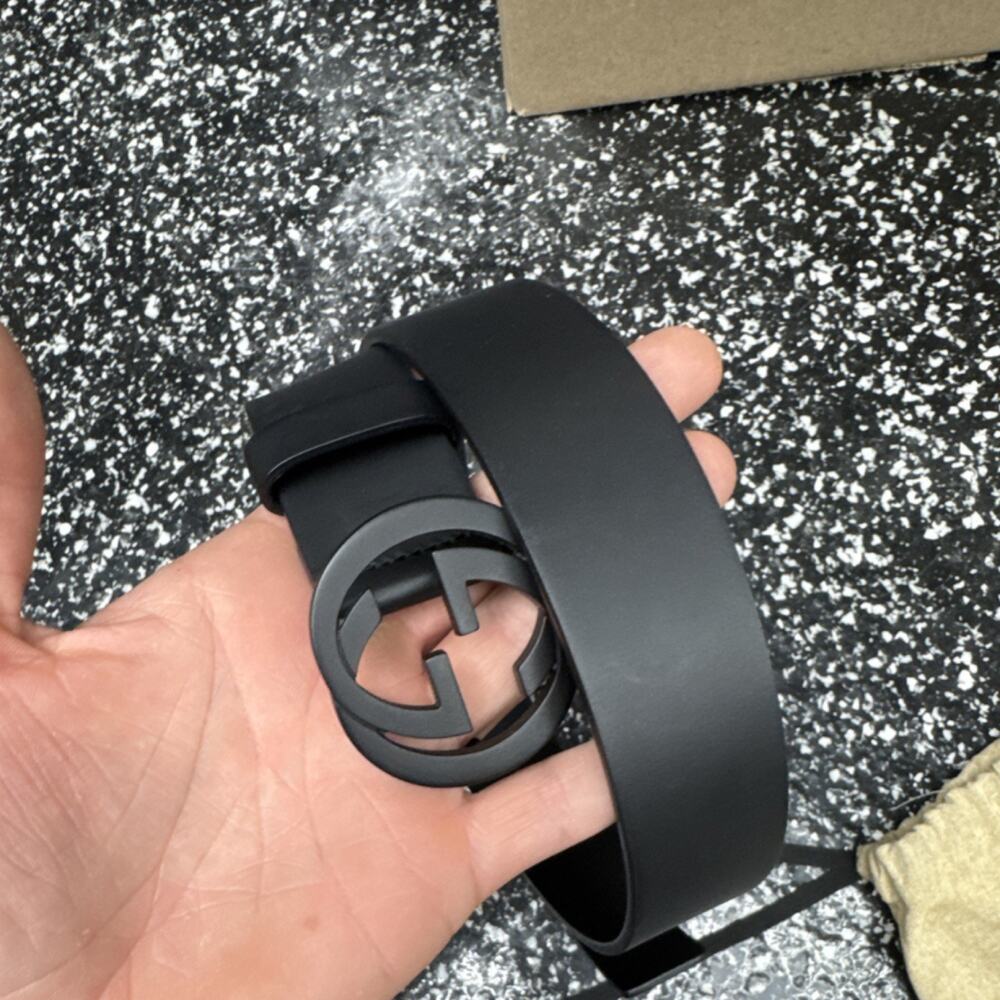 Men's Black Dress Belt 1.5 in Adjustable Metal Round Logo Buckle Gucci